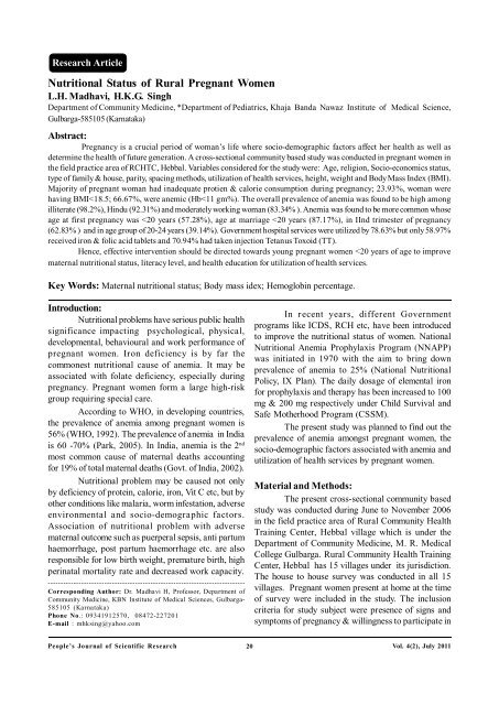 Nutritional Status of Rural Pregnant Women - People's Journal Of ...
