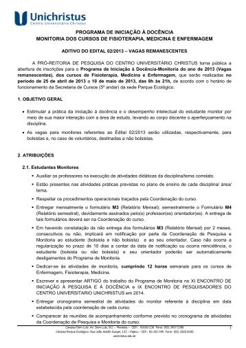 Aditivo - Medicina, Fisioterapia e Enfermagem - Faculdade Christus