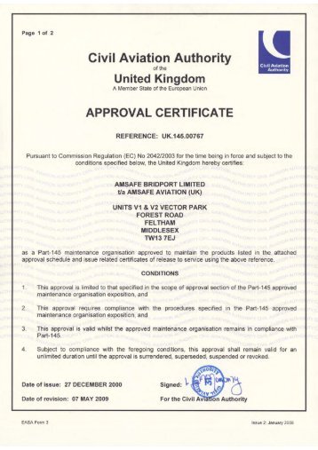 CAA Cert UK 145 00767 - AmSafe