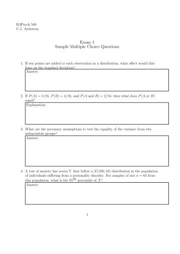 Exam 1 Sample Multiple Choice Questions