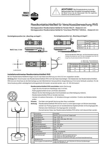 Reedkontaktschließteil für Verschlussüberwachung RVS