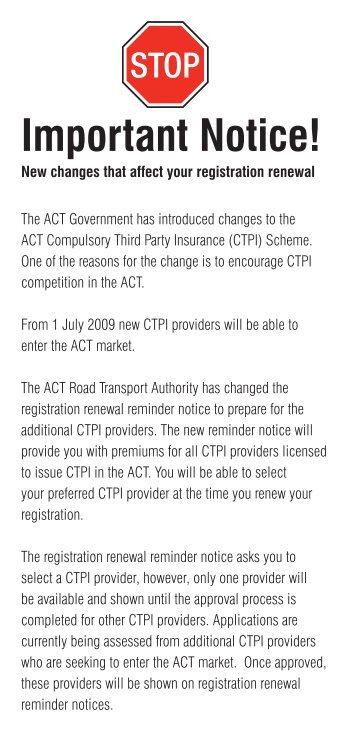 Changes that affect your registration renewal (PDF - Rego ACT ...