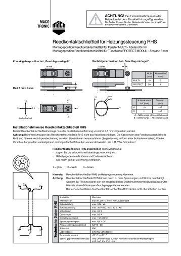 Reedkontaktschließteil für Heizungssteuerung RHS