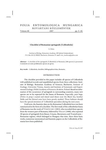 folia entomologica hungarica - Magyar TermÃ©szettudomÃ¡nyi MÃºzeum