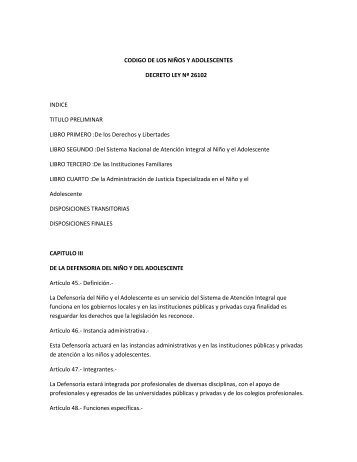 Decreto Ley 26102, CÃ²digo de los NiÃ±os y Adolescentes - Carabayllo