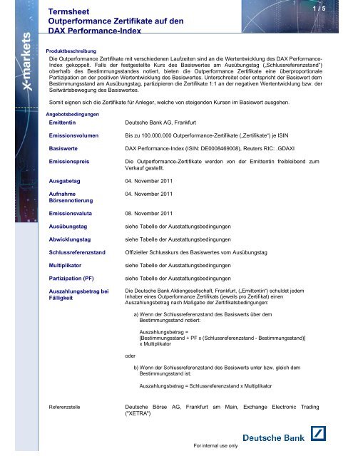 Termsheet Vom Ausgabetag Deutsche Bank