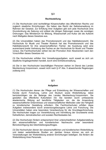 Gesetz Ã¼ber die Hochschulen des Landes Mecklenburg-Vorpommern
