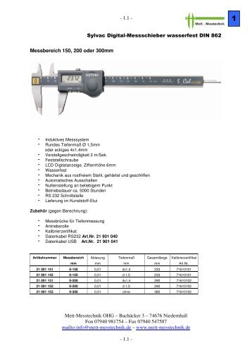 Art.Nr. 21 901 040 - Mett-Messtechnik