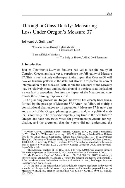 Through a Glass Darkly: Measuring Loss Under ... - Land Use Law