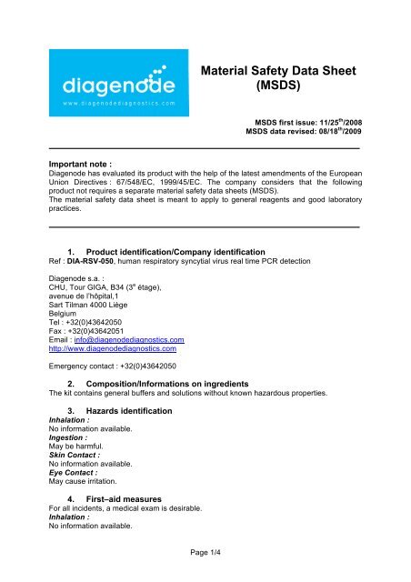 Material Safety Data Sheet (MSDS) - Diagenode