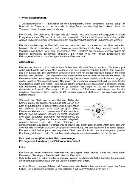 1. Was ist Elektrizität? - bei Caleidoscope