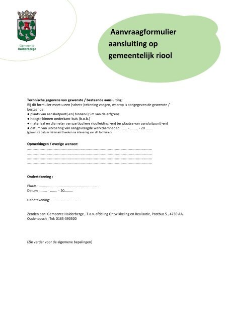 Aanvraagformulier aansluiting op gemeentelijk riool