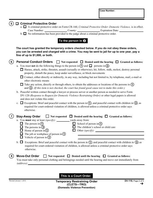 Request for Domestic Violence Restraining Order (without Children)