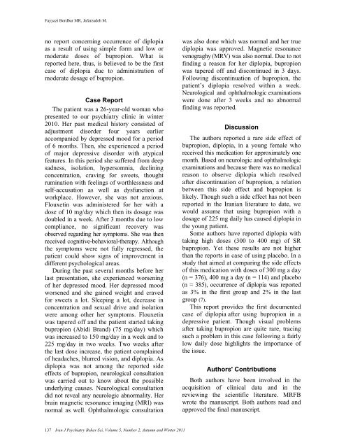 Bupropion-Induced Diplopia in an Iranian Patient