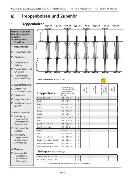 Lieferprogramm Treppenbolzen, Verklebungen und ... - Thumm & Co.