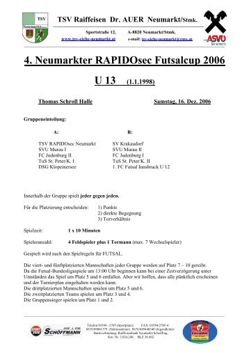 Auslosung - Hallenturnier U13 - TSV "Eiche" Neumarkt