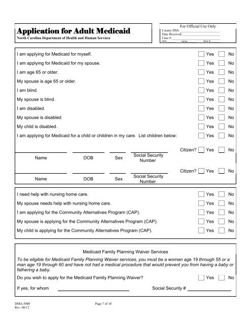 Application for Medicaid - NC DHHS Online Publications - Home ...