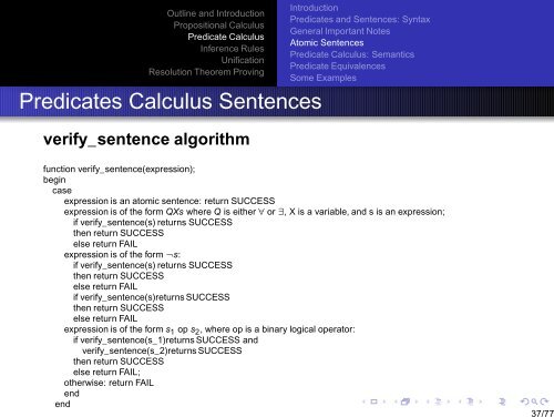 Propositional and Predicate Calculus - Carleton University