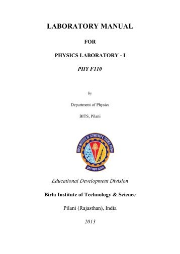 Physics Laboratory Manual - Student Welfare Division - BITS Pilani