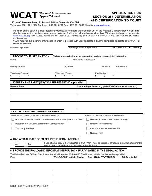 Application for a Section 257 Determination - Wcat.bc.ca