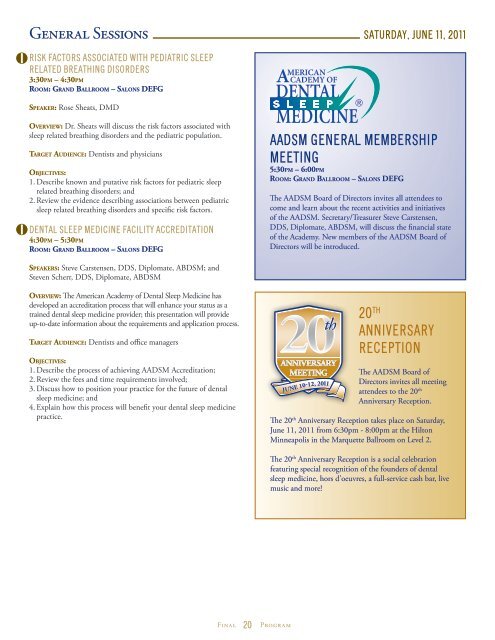 FINAL PROGRAM - The American Academy of Dental Sleep Medicine