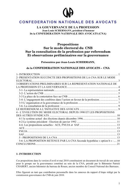 les propositions de la CNA pdf - le cercle du barreau