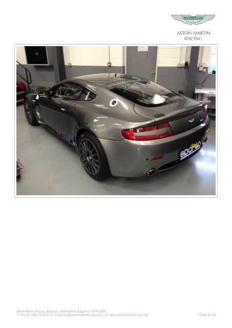 Race Car For Sale Form - Aston Martin