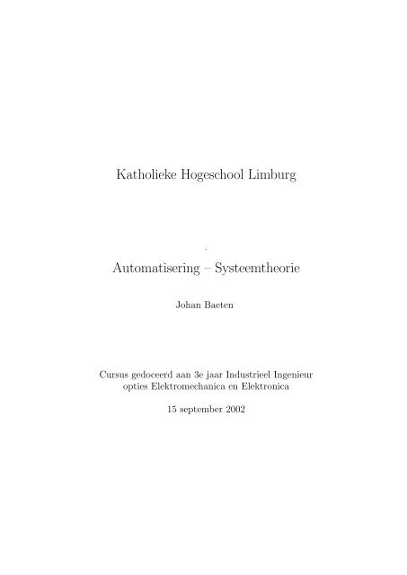 Katholieke Hogeschool Limburg Automatisering â Systeemtheorie