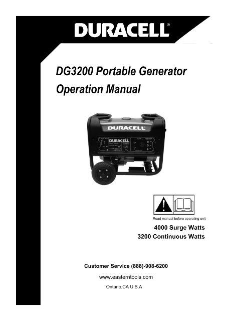 DG3200 Portable Generator Operation Manual - Duracell ...