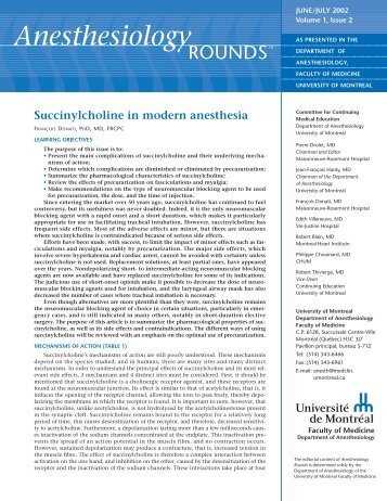 Succinylcholine in modern anesthesia - Anesthesiology Rounds ...