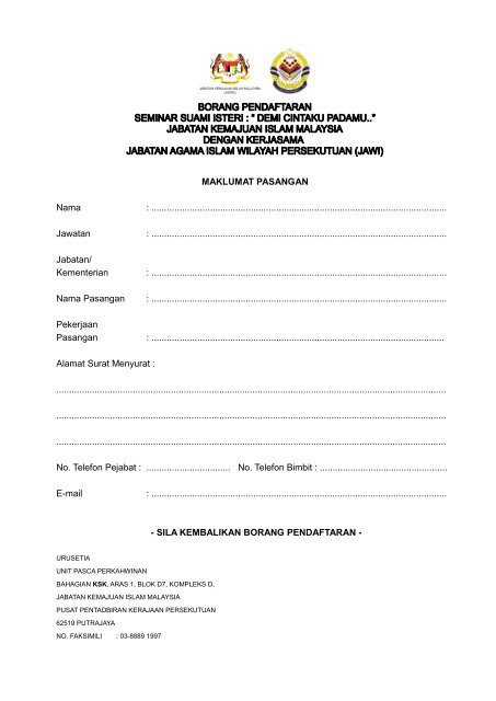 Maklumat Pasangan Nama Jabatan Kemajuan Islam Malaysia