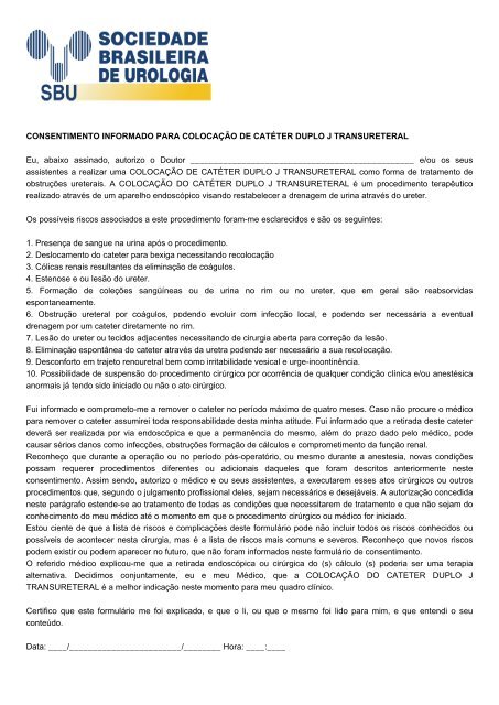 Colocação De Cateter Duplo J Transureteral Sbu Sp
