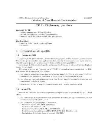 TP 2 : Chiffrement par blocs 1 PrÃ©sentation de openSSL - Identification
