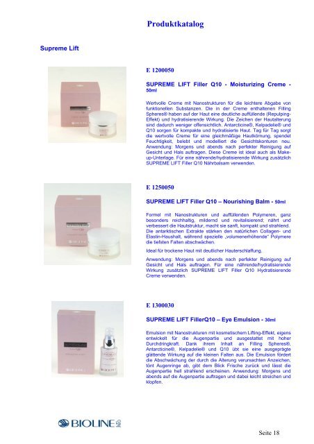 Bioline Produktkatalog - Tara  Cosmetics