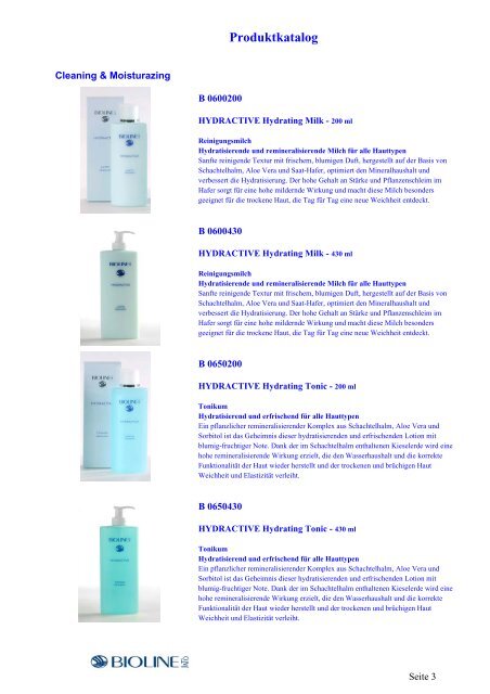 Bioline Produktkatalog - Tara  Cosmetics