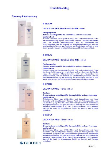 Bioline Produktkatalog - Tara  Cosmetics