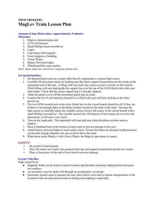 MagLev Train Lesson Plan - MTU Mind Trekkers