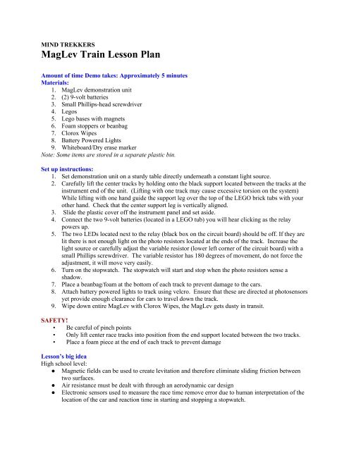 Maglev Train Plan MagLev Train Lesson Plan - MTU Mind Trekkers