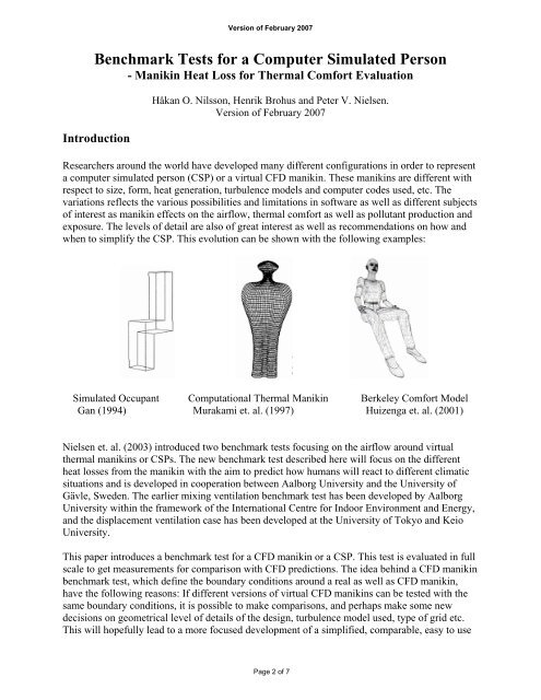 Benchmark Test for a Computer Simulated Person - Aalborg ...