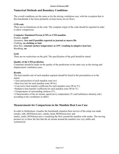 Benchmark Test for a Computer Simulated Person - Aalborg ...