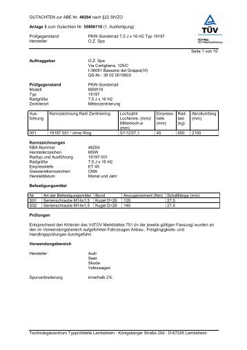 GUTACHTEN zur ABE Nr. 48204 nach §22 StVZO ... - onlineraeder.de