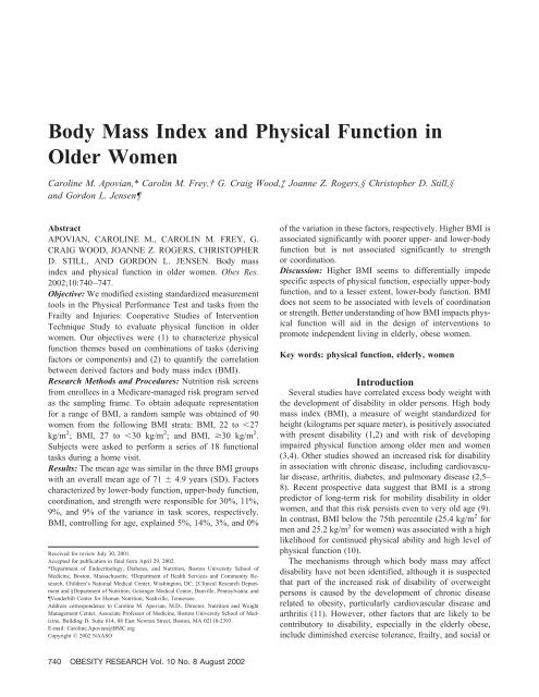 Body Mass Index and Physical Function in Older Women
