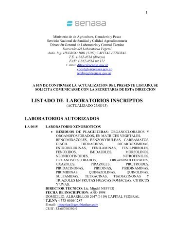 LISTADO DE LABORATORIOS INSCRIPTOS - Senasa