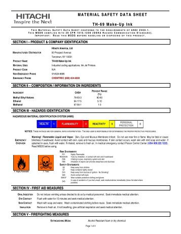 TH-69 Make Up Ink | Material Safety Data Sheet : Hitachi America, Ltd.