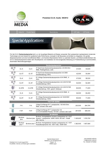 DAS Audio Preisliste Juli 2012 - Steinbild Media GmbH