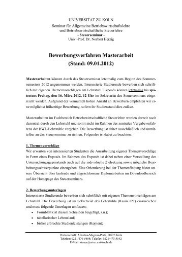 Bewerbungsverfahren Masterarbeit - Seminar für Allgemeine BWL ...