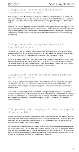 Machine Program Special Applications - Durkopp Adler AG