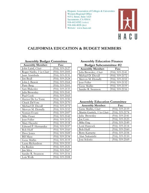 Senate and Assembly Budget Committee Members - Hispanic ...