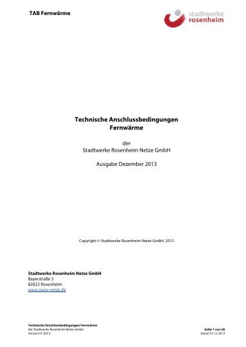 Technische Anschlussbedingungen Fernwärme - Netze GmbH