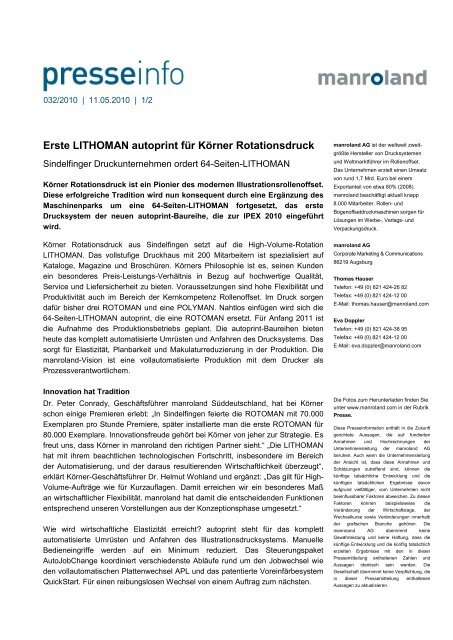 Erste LITHOMAN autoprint fÃ¼r KÃ¶rner Rotationsdruck - PrintersLounge